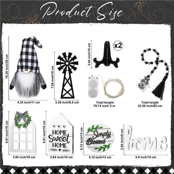 10 Pieces Farmhouse Decor for Tiered Tray, Black White Buffalo Plaid Wooden - Picture 5 of 6